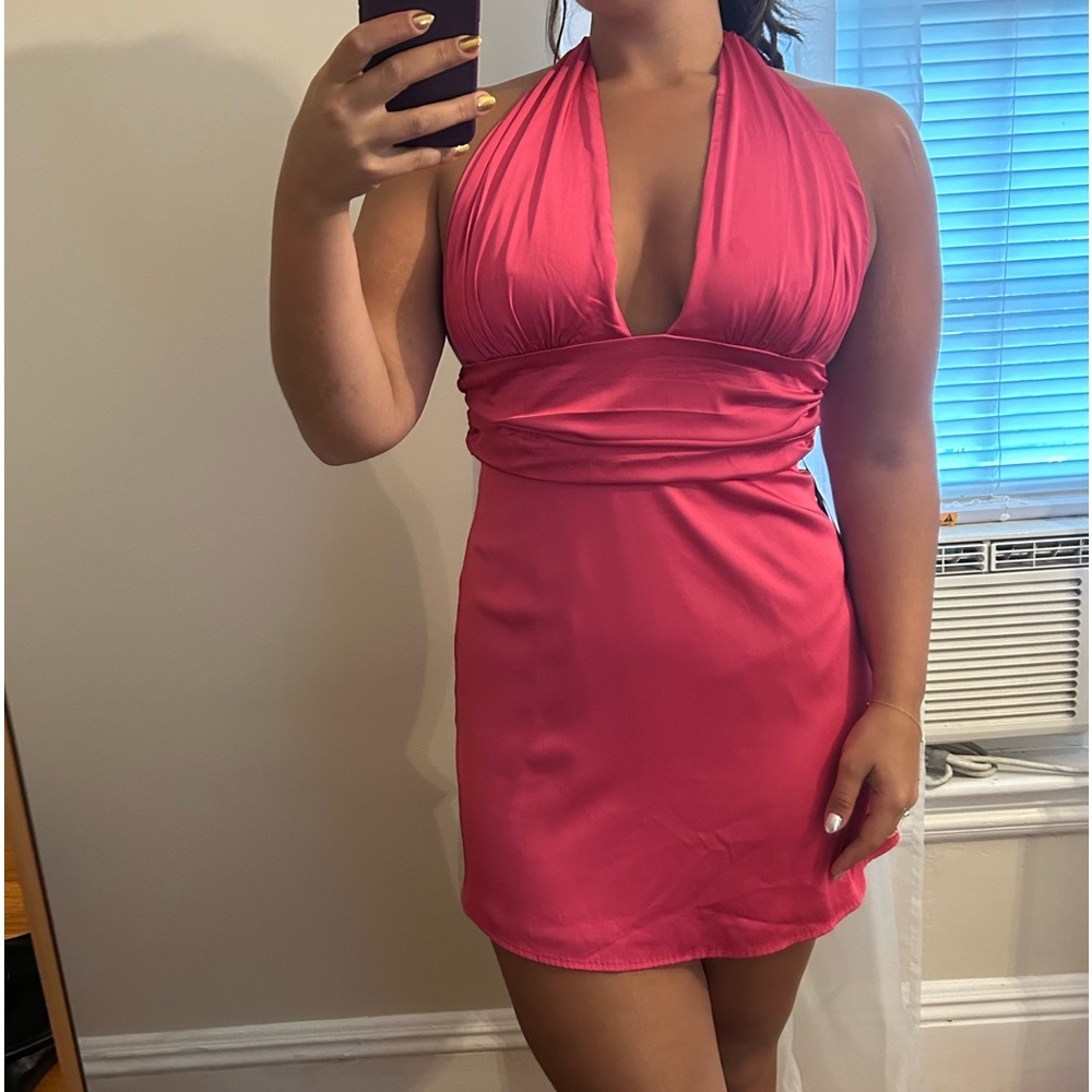 Pink silk mini dress